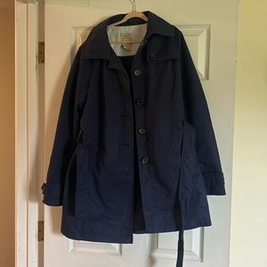 L.L. Bean navy blue belted trench coat with cuffs.  Size small.  Barely worn.